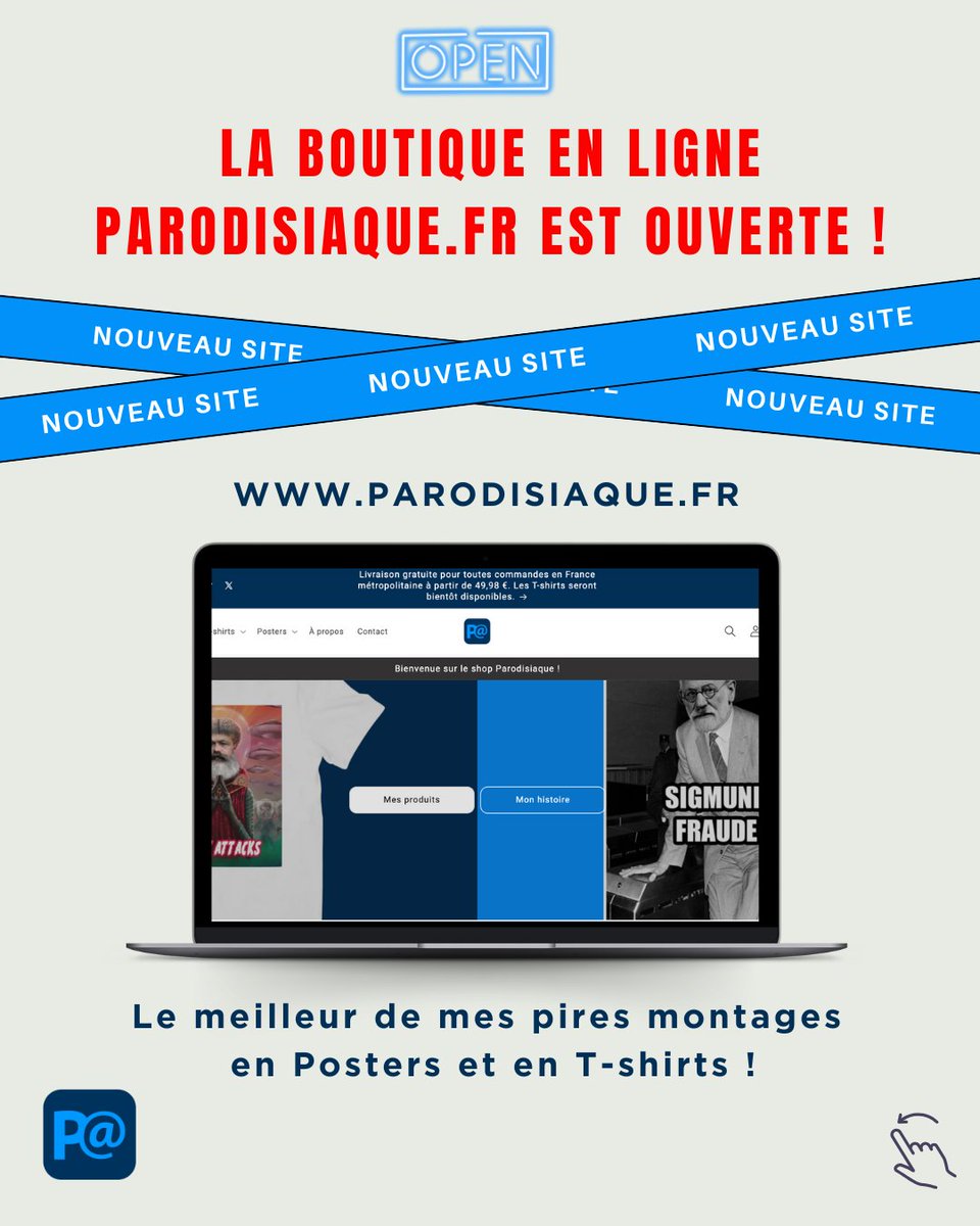 Parodi_siaque's tweet image. Très heureux de vous annoncer que ma boutique en ligne parodisiaque.fr est officiellement ouverte !

Retrouvez le meilleur (ou le pire) de mes montages en posters et très bientôt en T-shirts ! 🖼️👕

Partages appréciés 🙏