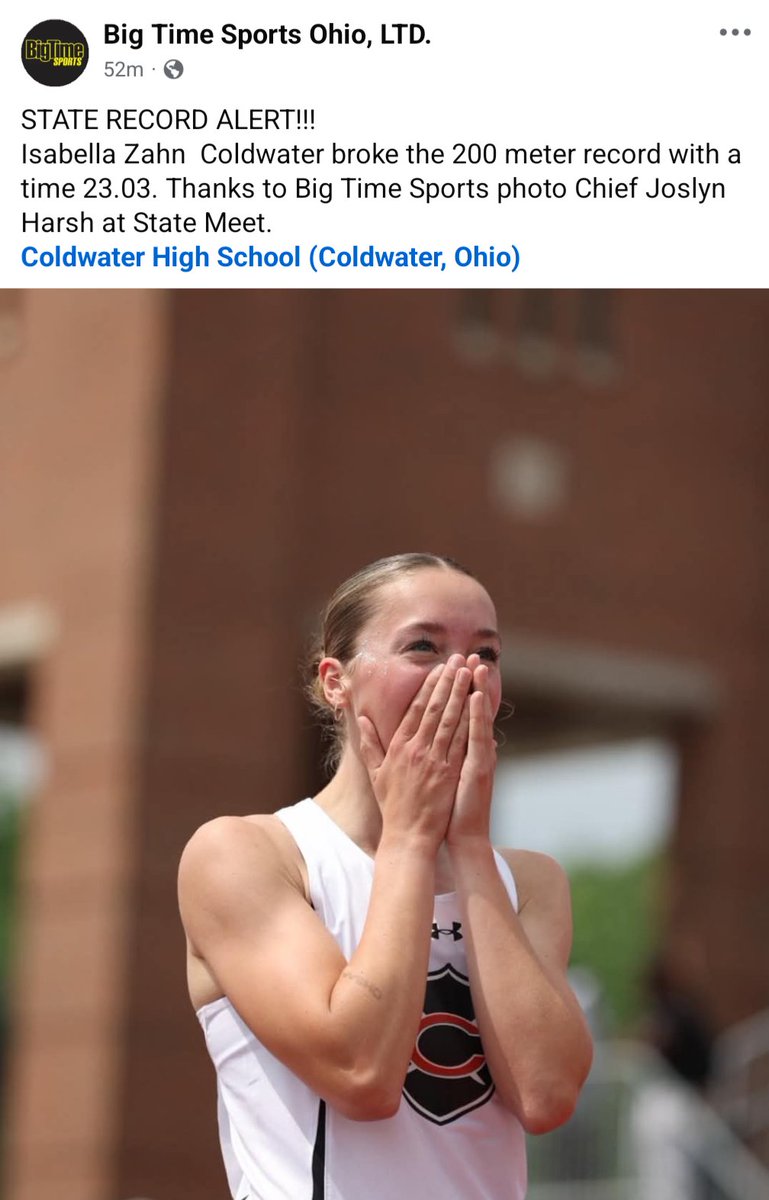STATE RECORD ALERT!!! 
Isabella Zahn of Coldwater sets a new State Record in the 200