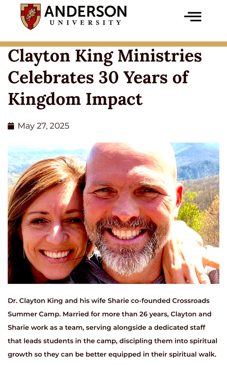 Clayton_king's tweet image. Jesus gets all the glory while we’ve had all the fun preaching the gospel & making disciples.
andersonuniversity.edu/news/clayton-k…