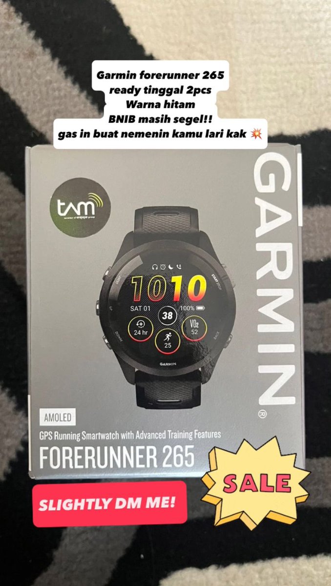 faisalprdna_'s tweet photo. ‼️WTS‼️
GARMIN FORERUNNER 265
Aku ada 2 pcs nih
100% BNIB masih segel gapernah diunboxing ‼️
Further info? Ask price?
Kindly DM me

#wts #WTS #garmin #forerunner https://t.co/mpXIvesiLg