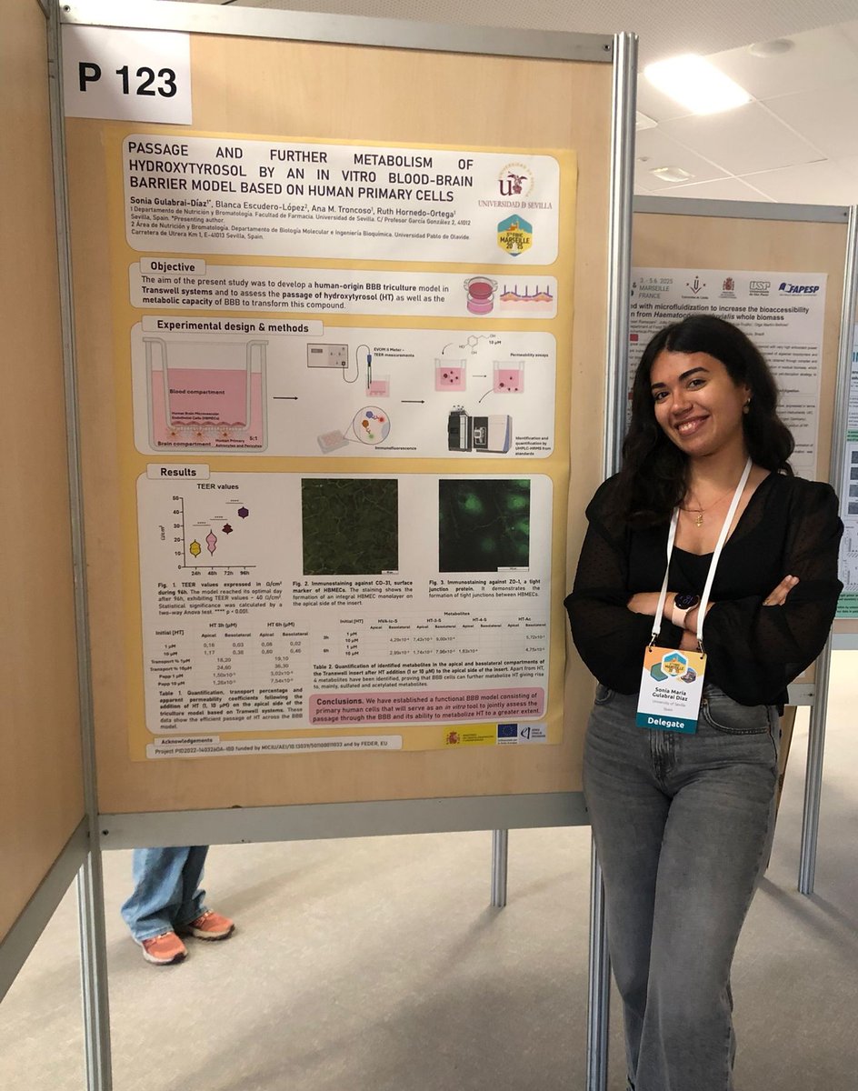 BBBOlids's tweet photo. Nuestra doctoranda @soniagulabrai 👩🏽‍🔬 acaba de llegar de presentar su póster 🧾 en la @FBHConference 🫒🍅 de este año en #Marseille 🇫🇷 sobre el paso del hidroxitirosol 🫒 a través de su modelo de barrera hematoencefálica 🧠 in vitro 🧫 https://t.co/MStknjyqiw