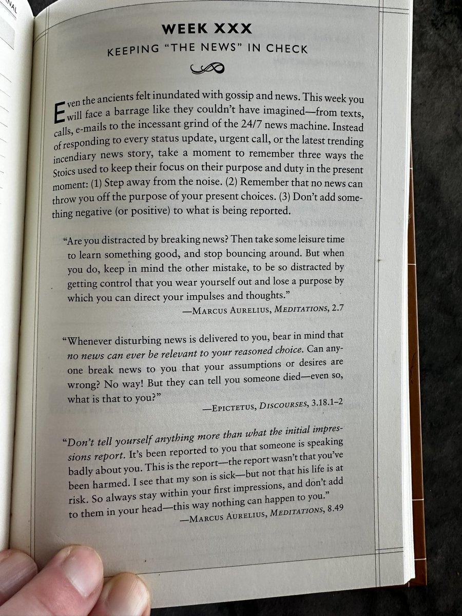 longboard96's tweet image. Keeping “The News” in check. Even the ancients had a news/gossip cycle and here’s what the stoics wrote about how they approached it. From the Daily Stoic Journal by Ryan Holiday.