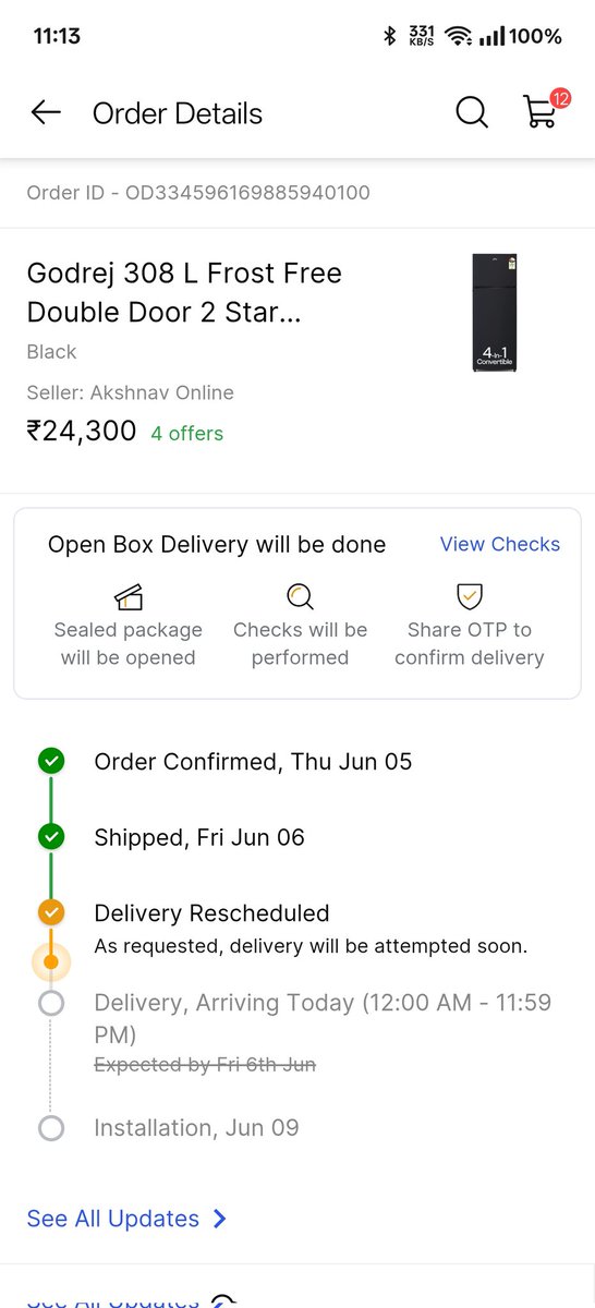 Naseemak92's tweet photo. @Flipkart @flipkartsupport this product not delivered till now in flipkart app showing delivering in two days.But this ekart delivery pathetic.i called twice but no one have proper answer.they just tell to wait. https://t.co/Zimglkp7HC