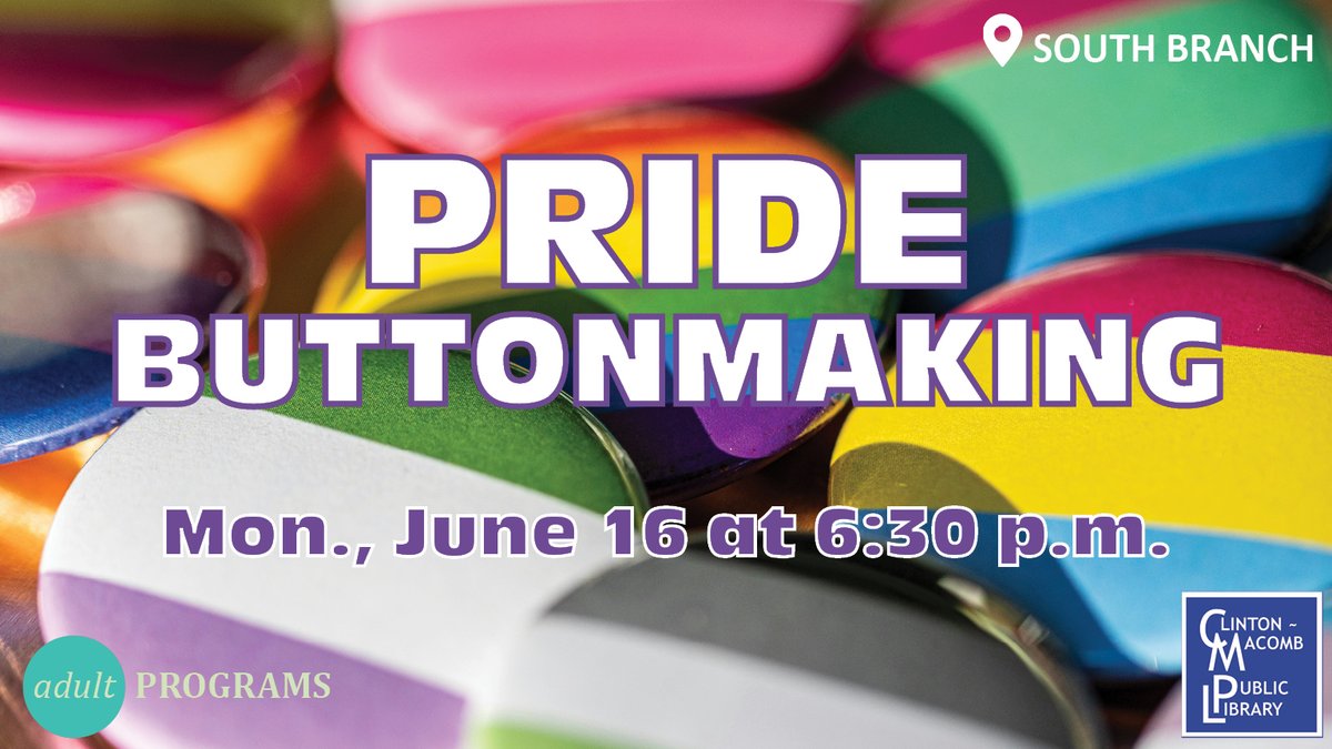 cmplib's tweet image. Gay rights started with a brick, but visibility starts with a button! Adults can demonstrate their pride with this fun and easy craft. Allies welcome. Call (586) 226-5073 or register here: cmpl.libnet.info/event/13117401 #Pride #Buttonmaking #ButtonCraft