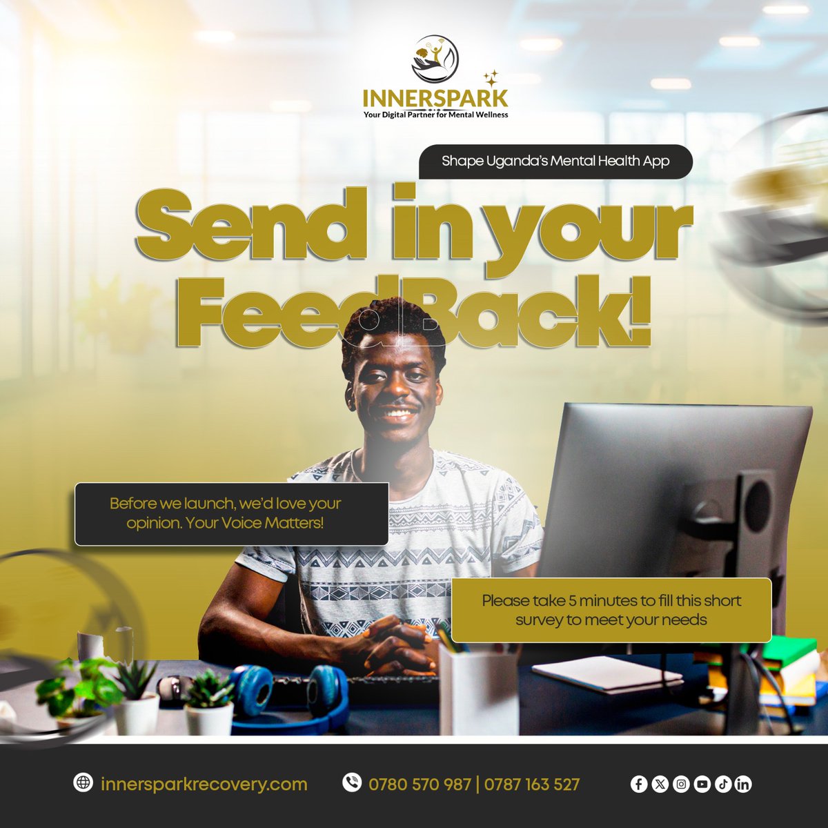 📷 Help us build Uganda’s first AI-powered mental health app!
Innerspark is designing affordable virtual therapy &amp; wellness tools — tailored to YOU.
📷 Take 5 mins to share your feedback:

📷forms.gle/UoPxCw2coh7dqZ…

#MentalHealth 
 #Uganda 
 #Innerspark 
#Therapy 
#SupportGroups