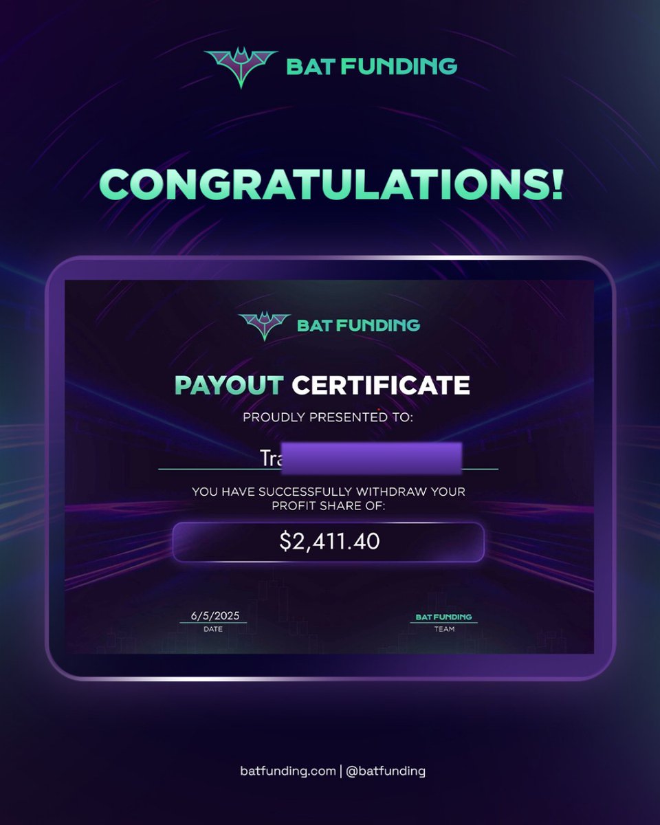 BatFunding's tweet photo. Payout share from our traders,
consistency, skills, and real profits.
Will you be next?
#payoutisreal #propfirmtrading #propfirmlife #tradingprofits #traderlifestyle #tradergoals #trustedbytraders #tradetofreedom #batfunding https://t.co/VHf3LCWnCM