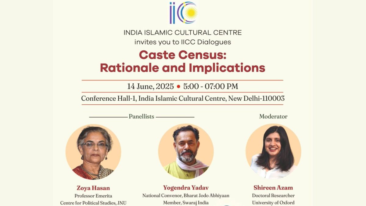 Shireen Azam (@shireenazam) on Twitter photo Delhi friends and colleagues, I'll be moderating an important conversation on the Caste Census next Saturday between <a href="/_YogendraYadav/">Yogendra Yadav</a> and Prof Hasan.
Do come if you are around!
Also Eid Mubarak :) Delhi friends and colleagues, I'll be moderating an important conversation on the Caste Census next Saturday between <a href="/_YogendraYadav/">Yogendra Yadav</a> and Prof Hasan.
Do come if you are around!
Also Eid Mubarak :)
