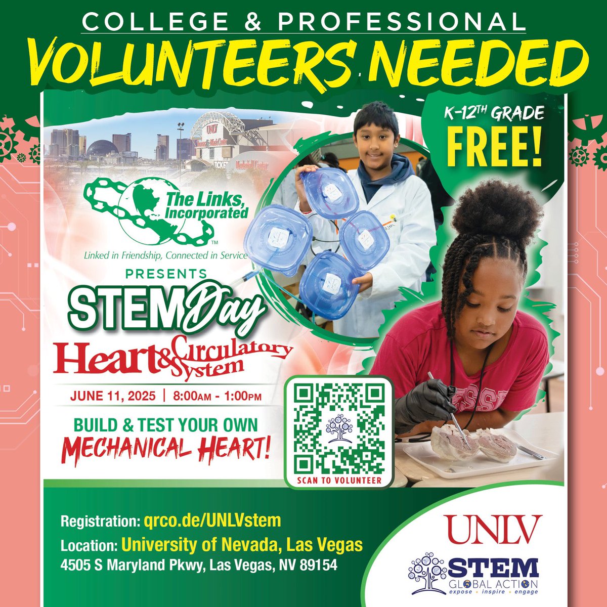 STEM Global Action (SGA) (@stem_action) on Twitter photo VOLUNTEERS NEEDED: ##LasVegas college students & STEM pros! Want to make a real impact in just ONE day?
#STEMDay: “Heart & Circulatory System” on June 11 <a href="/unlv/">UNLV</a>. #Mentor K–12 students, lead hands-on activities!
SIGN UP: stemnola.galaxydigital.com/need/detail/?n…
<a href="/stem_action/">STEM Global Action (SGA)</a> <a href="/linksinc/">The Links, Incorporated</a> <a href="/STEMNOLA/">STEM NOLA</a> VOLUNTEERS NEEDED: ##LasVegas college students & STEM pros! Want to make a real impact in just ONE day?
#STEMDay: “Heart & Circulatory System” on June 11 <a href="/unlv/">UNLV</a>. #Mentor K–12 students, lead hands-on activities!
SIGN UP: stemnola.galaxydigital.com/need/detail/?n…
<a href="/stem_action/">STEM Global Action (SGA)</a> <a href="/linksinc/">The Links, Incorporated</a> <a href="/STEMNOLA/">STEM NOLA</a>