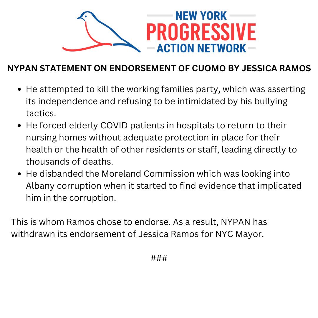 NYPAN’s Statement on Endorsement of Cuomo by Jessica Ramos