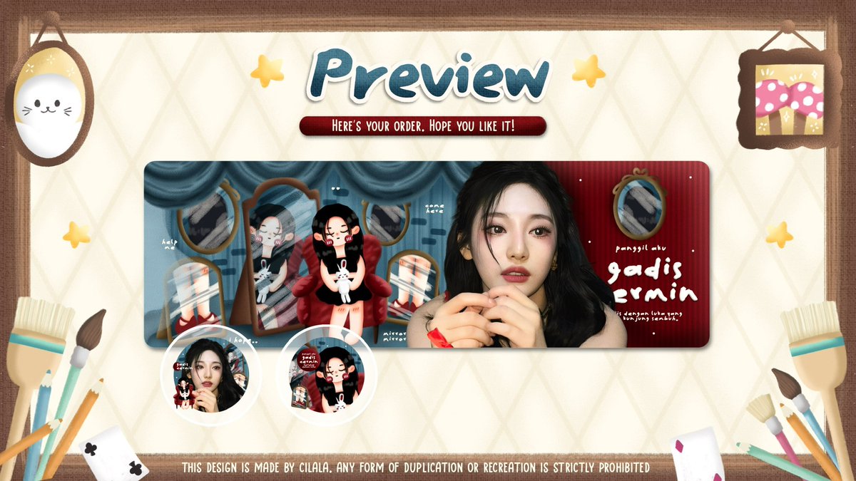 bycilala's tweet image. Hai kobamers!

Aku ada 3 layout ready stock ningning spesial katalog "gadis cermin". Free retext, untuk harganya 28k/ea. Dm aja sesuai kode (cek alt) yaaaaa ... Terima kasih 🫶🥺

#zonauang