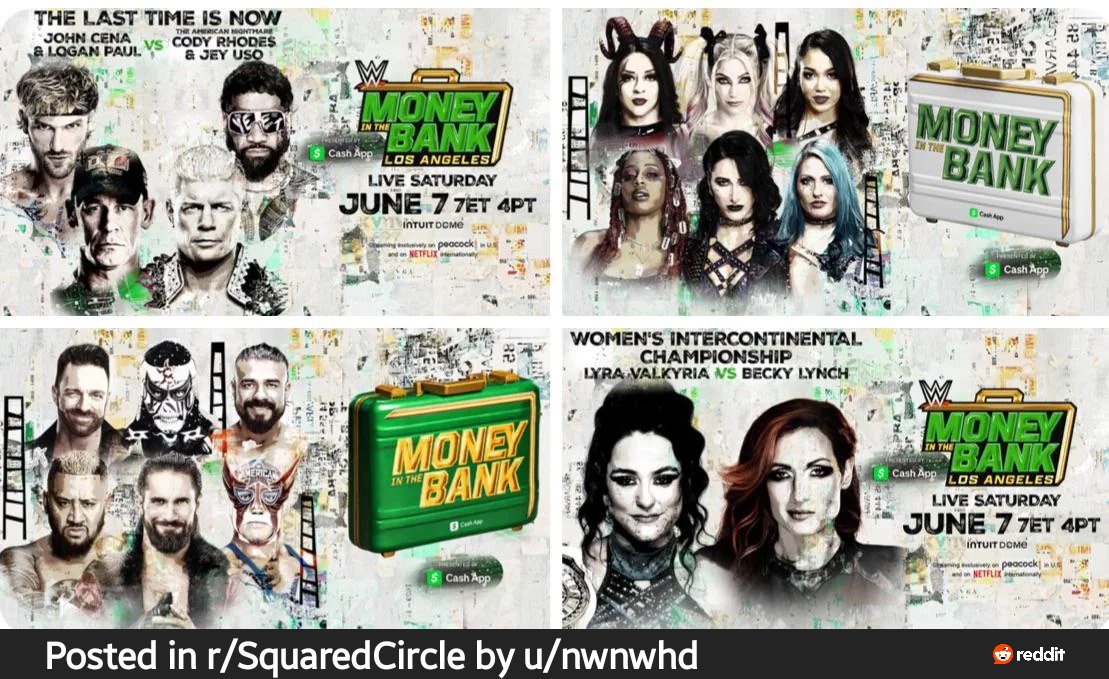 ⚪️ #MoneyInTheBank FOLLOW TRAIN! 🚉
⚪️ Repost 🔄 &amp; Like ❤️ this tweet
⚪️ Reply with "IFB" &amp; post a GIF of your favorite WWE superstar
⚪️ Women's MITB Match
⚪️ Lyra Valkyria vs Becky Lynch
⚪️ Men's MITB Match
⚪️ John Cena &amp; Logan Paul vs Cody Rhodes &amp; Jey Uso
⚪️ FOLLOW EACH OTHER