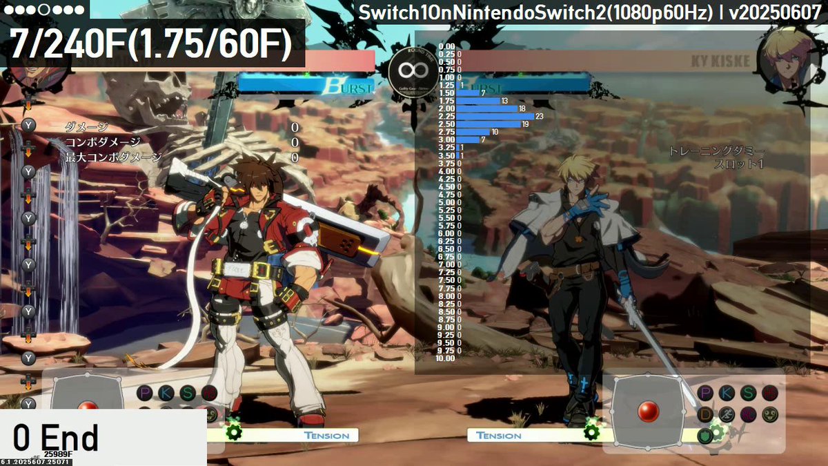 kimagreGaming's tweet photo. GGSTの入力遅延再測定
しかし、同じ結果・・

各フレームの回数表示する機能作ってみたけど、
Switch2もPS5も同じあたり
若干Switch2版のほうが早い？

なお、GGSTのSwitchエディションは他プラットフォームと異なり特殊仕様っぽいっです（最新パッチが落ちてこない）

#inputlag 
#NintendoSwitch2 https://t.co/0Ser0gtdHy