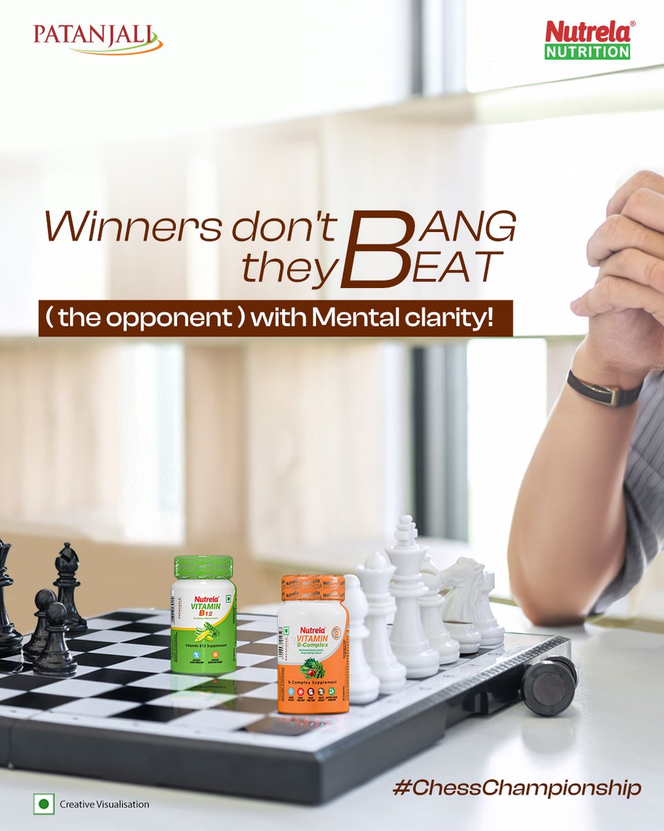 NutrelaN's tweet image. When Carlsen fell, Gukesh rose—calm, focused, unstoppable. 

Success starts with mental clarity. Nutrela B-Vitamins fuel just that.

#Gukesh #GameOfFocus #NutrelaNutrition #Bvitamins #BrainFuel #ChessChampion #Patanjali