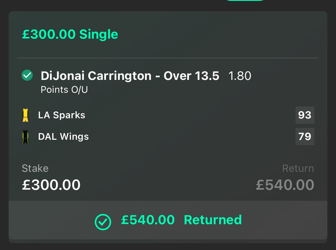 We also had another WNBA win in VIP last night 🥳