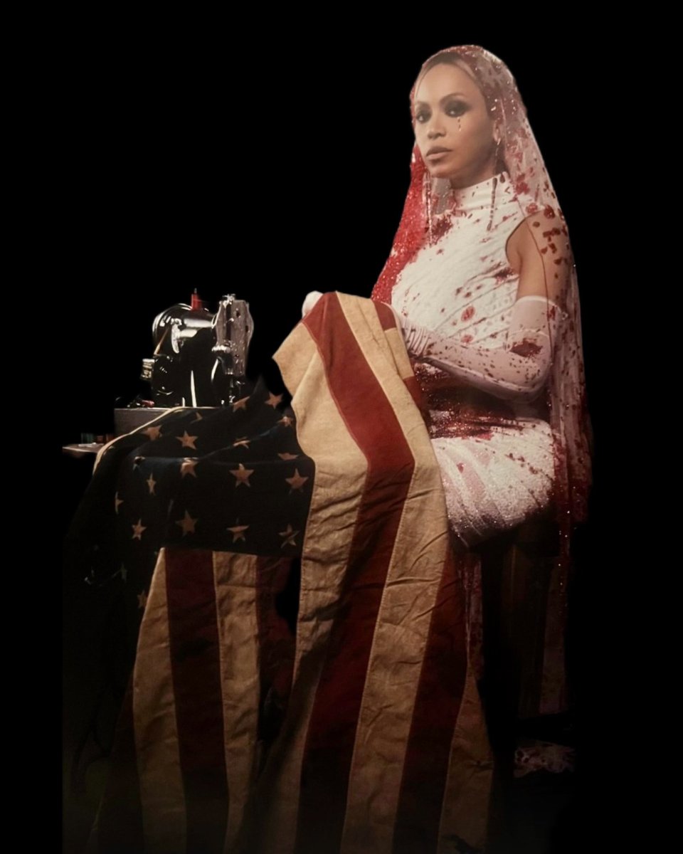 beyoncé fazendo referência a Grace Wisher (uma garota negra de 13 anos que ajudou a criar a bandeira americana), mas os Swifts e Delirious me prometeram que ela estava sendo patriota em usar a bandeira dos EUA em seus looks