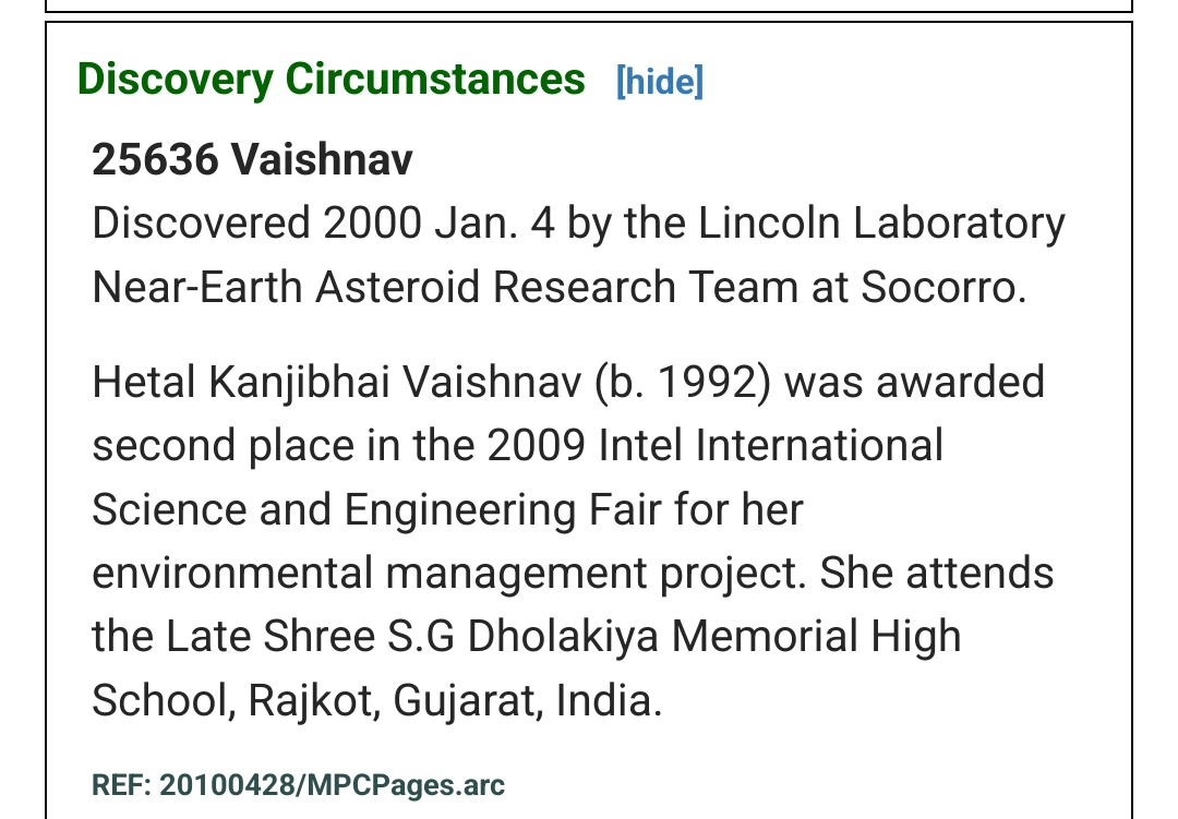 Neel Kolhe (@neel_kolhe) on Twitter photo <a href="/labhopping/">LabHopping</a> Found two more asteroids!
21575 Padmanabhan, named after Cosmologist Hamsa Padmanabhan, and
ssd.jpl.nasa.gov/tools/sbdb_loo…
& 25636 Vaishnav, named after Semiconductor scientist Hetal Vaishnav
ssd.jpl.nasa.gov/tools/sbdb_loo… <a href="/labhopping/">LabHopping</a> Found two more asteroids!
21575 Padmanabhan, named after Cosmologist Hamsa Padmanabhan, and
ssd.jpl.nasa.gov/tools/sbdb_loo…
& 25636 Vaishnav, named after Semiconductor scientist Hetal Vaishnav
ssd.jpl.nasa.gov/tools/sbdb_loo…