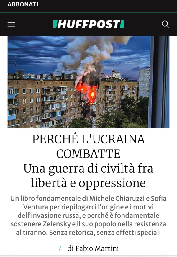 Grazie a Fabio Martini per la recensione del libro di <a href="/Mchiarusmr/">Michele Chiaruzzi</a> e mio “Perché l’Ucraina combatte” , ed. Linkiesta. 

Perché l'Ucraina combatte. Una guerra di civiltà fra libertà e oppressione - HuffPost Italia huffingtonpost.it/politica/2025/…