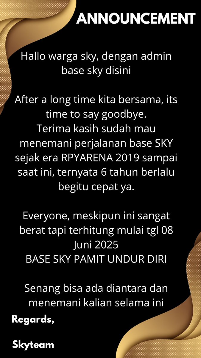 saturnfess's tweet image. Hallo guys, dengan admin disini

Setelah pertimbangan yang panjang, kami segenap admin, owner base dan team sky yang ada dibalik layar selama ini mohon pamit undur diri dari sini 👋🏻

Kalo ditanya berat so pasti berat. Tapi karena kesibukan lain. Kami memutuskan untuk undur diri.