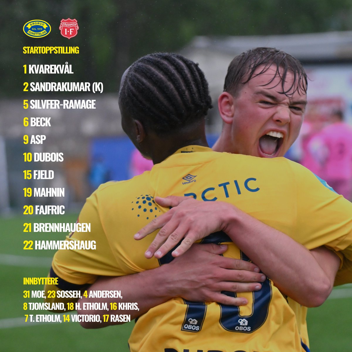 Her er Alreks utvalgte til dagens toppoppgjør mot Strømmen! 💛💙

Kampstart på Grorud Idrettspark 15:00, 50 kr billetten enten på grorud-il.no eller i døra! 🎫

Kampen sendes også på Direktesport fra 14:55 📺

Foto: kb.sportsmedia