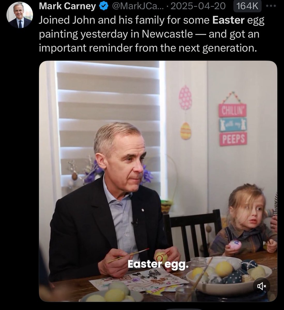 Mark Carney went into specific detail about Eid and its origins.

On Easter he couldn’t even speak the name of Jesus Christ and made up some ridiculous notion that the holiday is about  celebrating new beginnings (because it’s Spring?) and then painted eggs. 🤦‍♂️

We all know why.