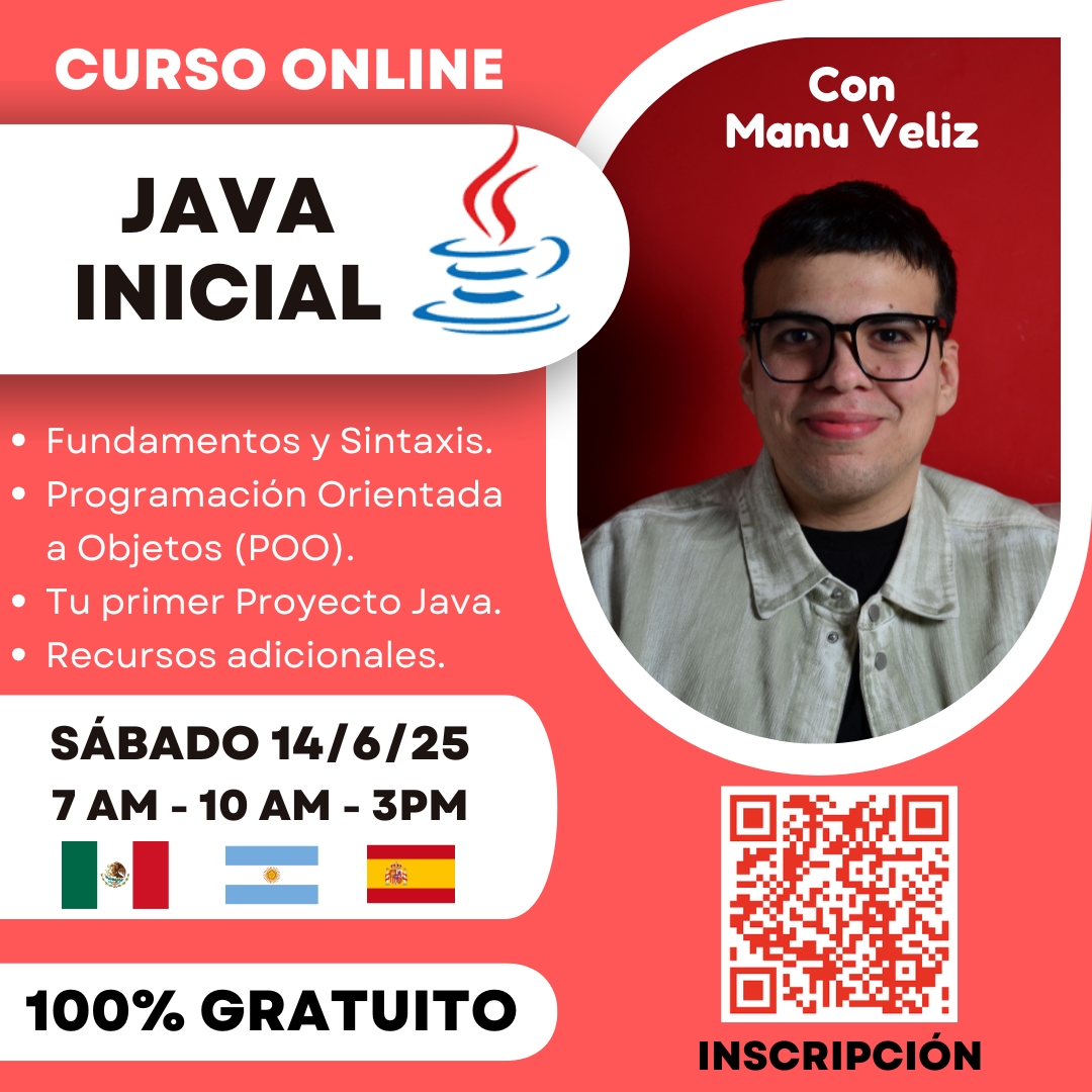 Manvel_0's tweet photo. 🚀 ¡LLEGA EL CURSO ONLINE QUE NECESITABAS!
📌 JAVA INICIAL
🖥️ Aprende desde cero y da tu primer paso en la programación con un profesor y programador
+Inscribite escaneando el código QR o haciendo clic en este enlace https://t.co/w4yx8un9jt
#java #webinar #programación #it #POO https://t.co/nGZovuo3l3