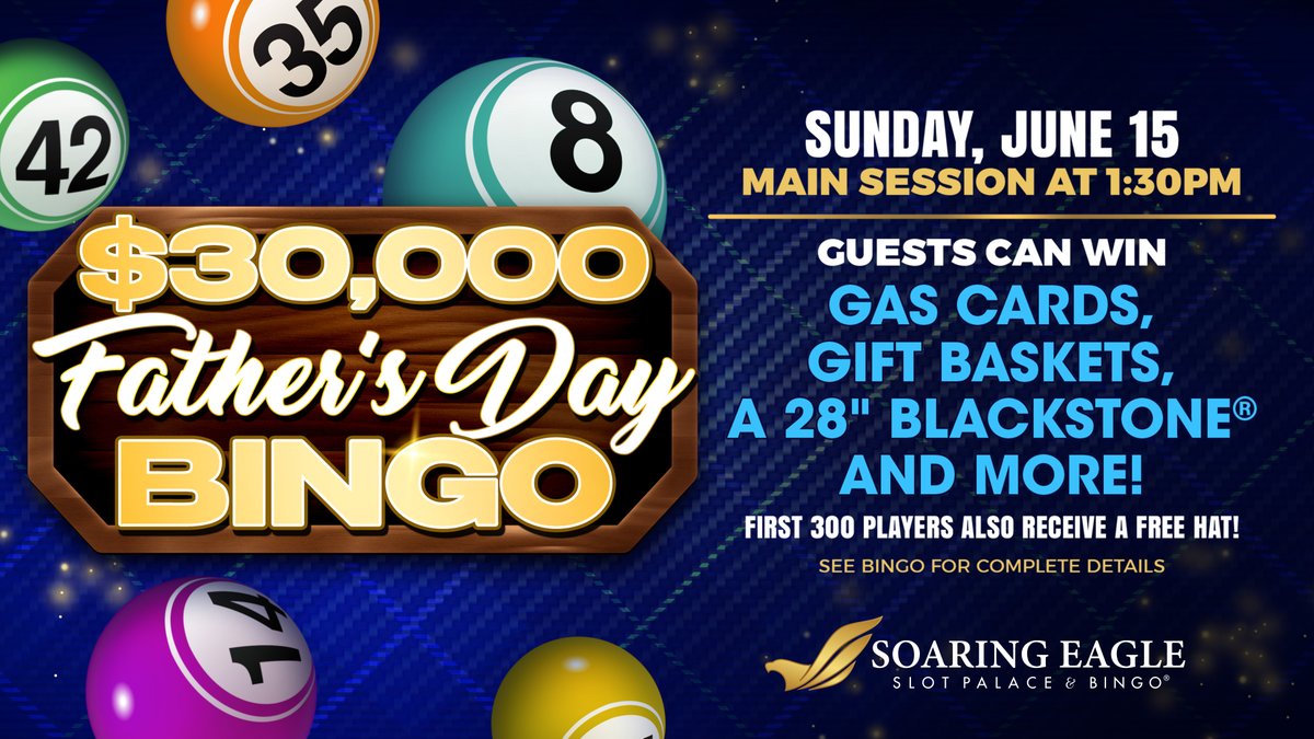 🔥 Bring your A-game this Father’s Day during the Father's Day Bingo, where $30,000 in prizes is no joke! Starts at 1:30 p.m.  Visit our website for more information loom.ly/wvBkWxg #BingoLife #WinBig #FathersDay2025
