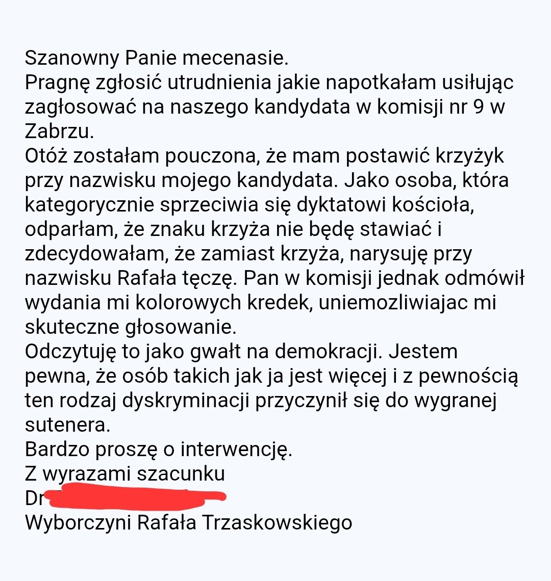 Do mecenasa Romana docierają maile z całego kraju, opisujace nieprawidlowosci w wyborach. Tu głos z Zabrza: