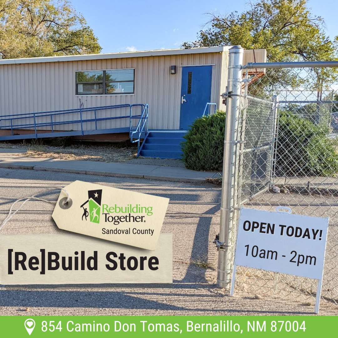 Rebuild_NM's tweet photo. Stop by the [Re]Build Store today from 10am to 2pm! 🛍️

Shop new weekly inventory including clothing, tools, home decor &amp; more. Find great deals &amp; support critical home repairs for low-income homeowners in Sandoval County! 🛠️

🔗 https://t.co/Zrzym7qgin https://t.co/29M3GvTbEQ