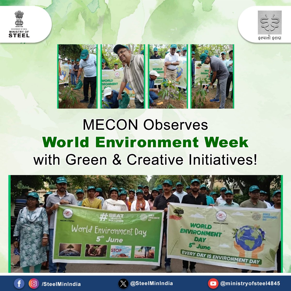 SteelMinIndia's tweet photo. #MECON observed #WorldEnvironmentWeek from 1st to 5th June 2025 at Ranchi!🌍Celebrations began with Prabhat Pheri, plantation, drawing competition, and a children’s drama on “Beat Plastic Pollution.”

#BeatPlasticPollution #GreenInitiative
@MECONLimited https://t.co/Y47WXdNP3B