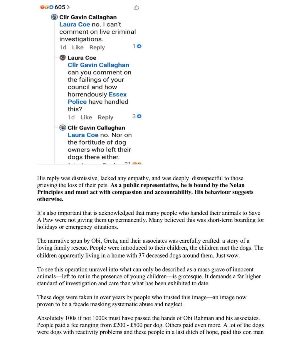 This is copy of an email sent to the leading inspector of the "save a paw" horror

Regarding the mishandling of the case... and the actions of Obi and family... not light reading 😢 be warned

160 dogs still unaccounted for 😭 1/2
