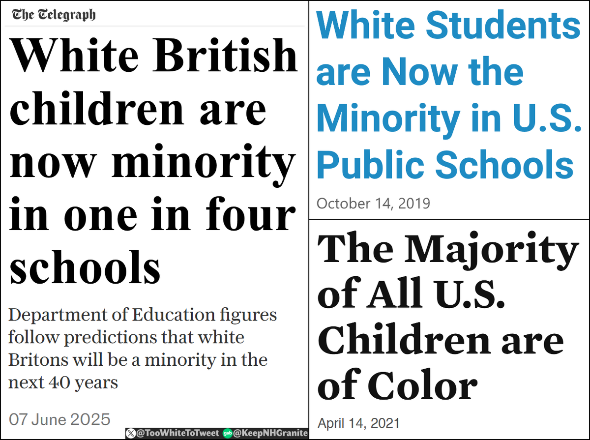 While this headline shows how bad the anti-White demographic war is on Brits, understand that White American children were officially minoritized YEARS AGO.

They started by minoritizing Whites in the largest White nation on Earth. Now, they're coming for every single one.