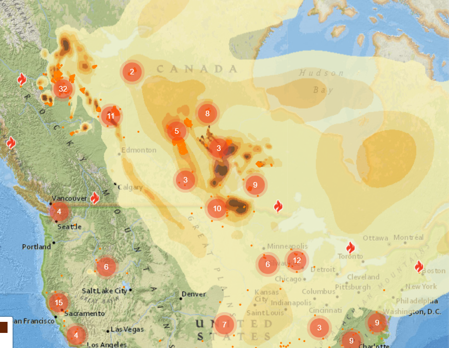 Widespread fire smoke moving into our area late this morning. Winds kicking up to 70K east of Red Deer late this afternoon.