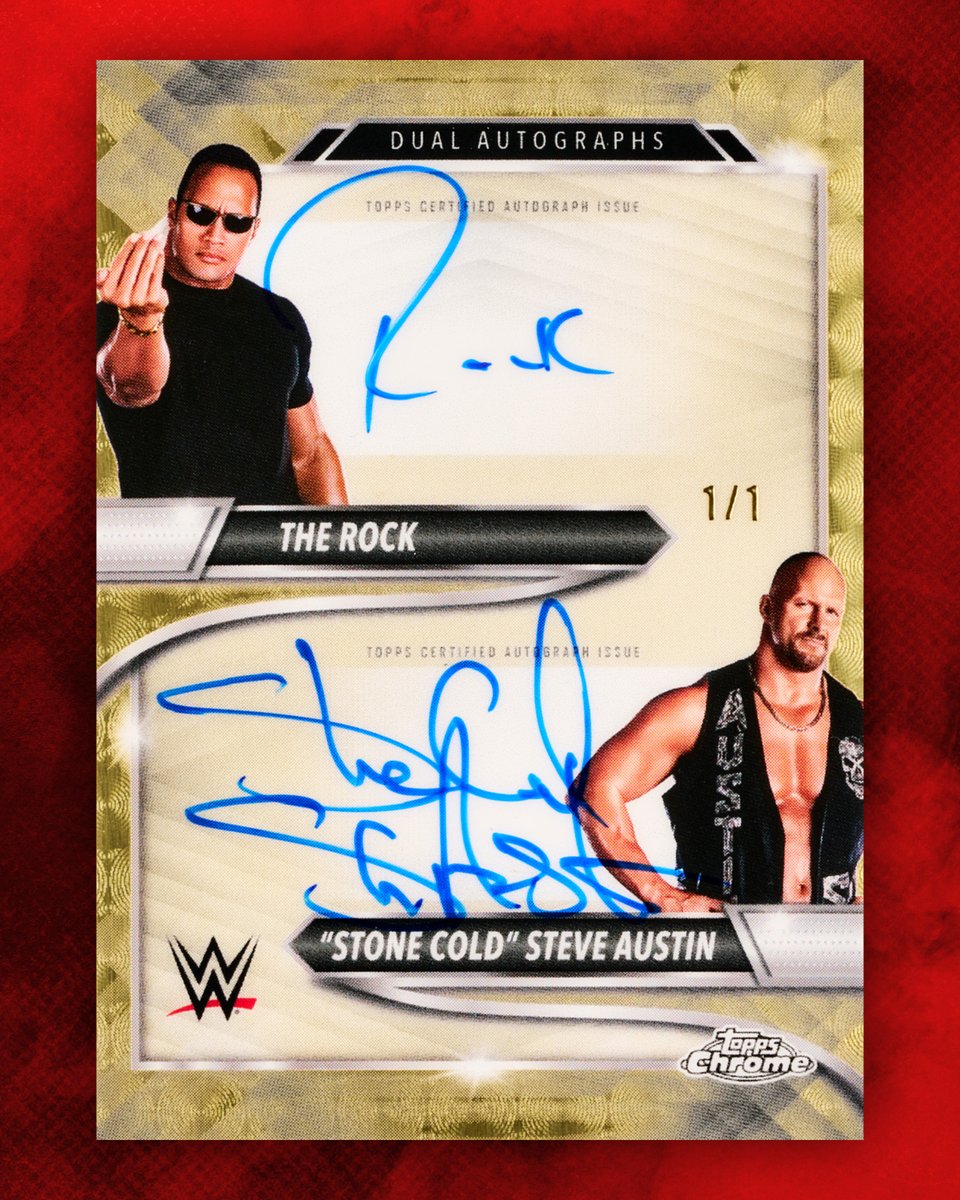 FIRST LOOK: The Rock &amp; Stone Cold Steve Austin's 1/1 Superfractor autograph.

We can confirm this card has not yet been redeemed.