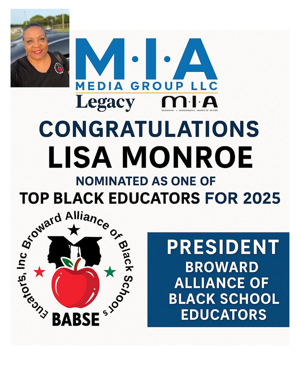 👏🏽 Big congratulations to BABSE President Lisa Monroe, selected as one of Legacy Magazine’s Top Black Educators for 2025! 🎓🔥

#BABSE #TopBlackEducators2025 #LisaMonroe #LegacyMagazine #EducationLeadership