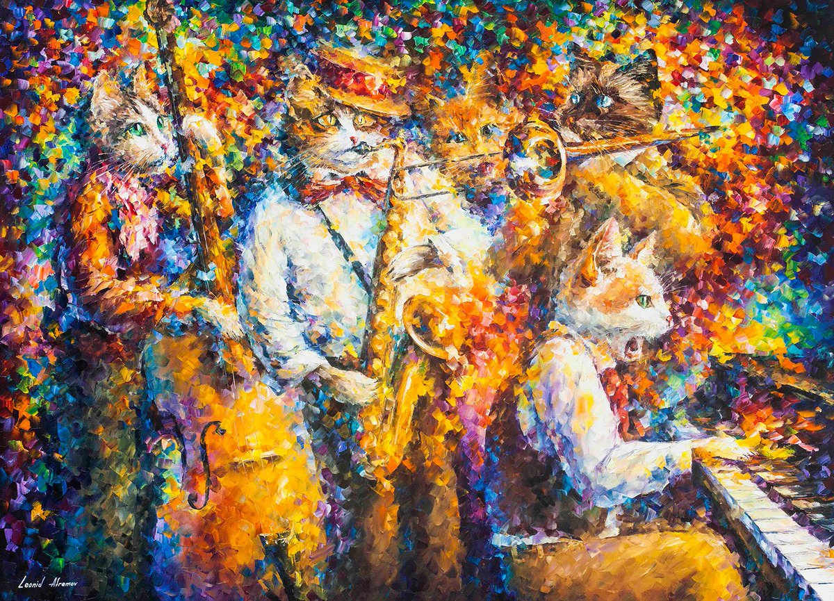 JAZZY CATS - PALETTE KNIFE Oil Painting On Canvas By Leonid Afremov afremov.com/jazzy-cats-pai…
