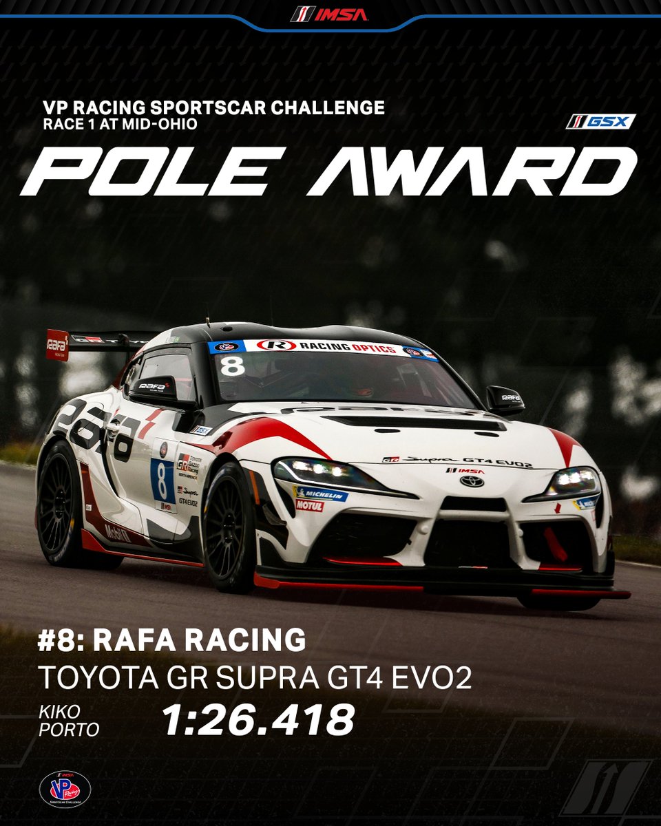IMSA's tweet photo. Pole Award Winner for the VP Racing SportsCar Challenge Race 1 at Mid-Ohio!

🟢: Saturday, June 7th | 2:00PM ET
📺: Peacock
🌍: IMSA YouTube Live, IMSA .tv
📻: IMSA Radio
#IMSAatMO #NBCSports #VPRacingFuels https://t.co/XBZkPijqvL