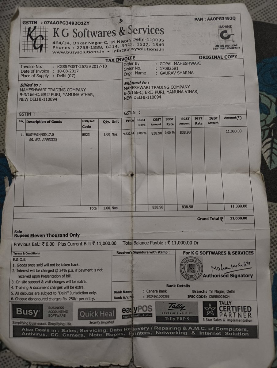 madhavm2020's tweet photo. Bought @busysoftware191 for ₹11,000 in 2017 from @kgsoftware4twit as a lifetime license. Now they’ve blocked my dongle saying it’s “discontinued” and demanding more money as renewal. This is a clear scam and breach of trust. #software #Scammed #consumerRights https://t.co/LwYxm6Es8a