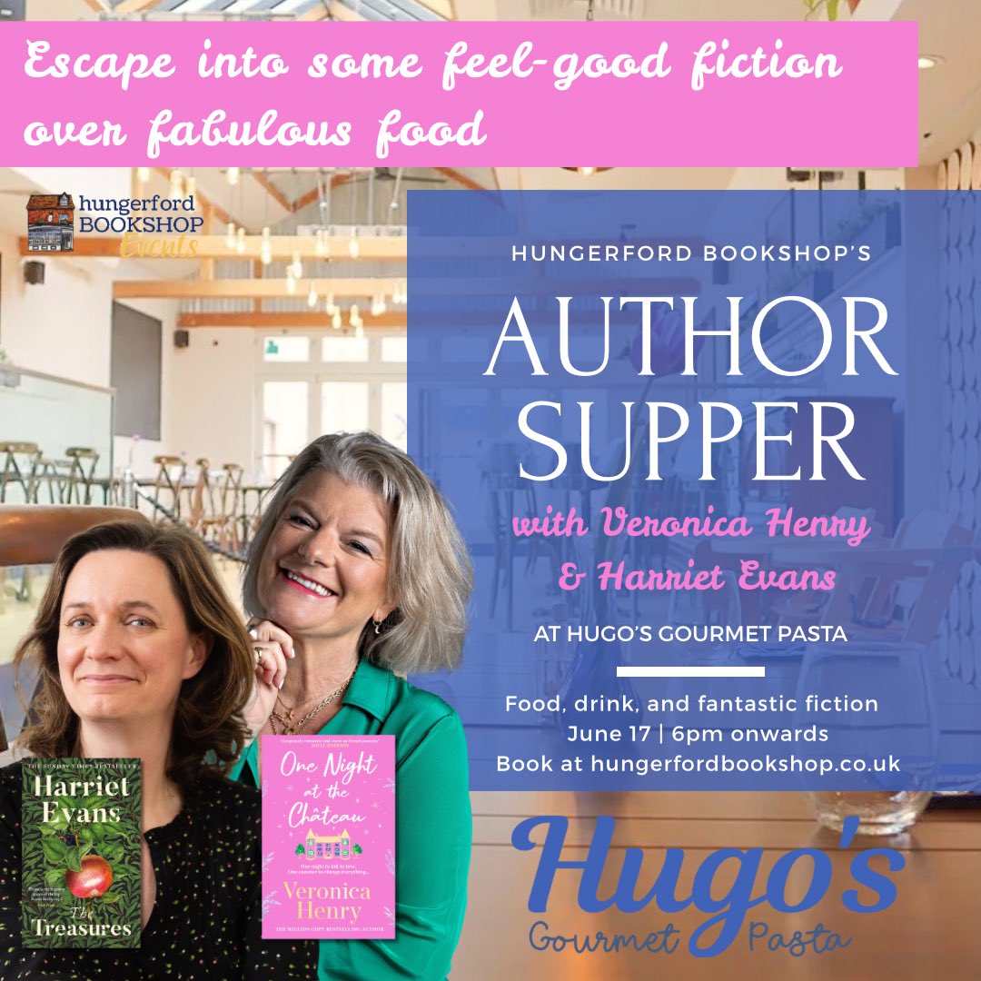 Book Vivant (@hungerfordbooks) on Twitter photo Fancy a side of fiction with your fusilli? Some literature with your linguine? Join us Hugo's Gourmet Pasta in Newbury as bestselling authors <a href="/veronica_henry/">Veronica Henry</a> & <a href="/HarrietEvans/">Harriet Evans moonlighting #DisforDeath</a> talk about their novels over supper, wine and nibbles on June 17👇🏻
…ryHarrietEvansSupper.eventbrite.co.uk Fancy a side of fiction with your fusilli? Some literature with your linguine? Join us Hugo's Gourmet Pasta in Newbury as bestselling authors <a href="/veronica_henry/">Veronica Henry</a> & <a href="/HarrietEvans/">Harriet Evans moonlighting #DisforDeath</a> talk about their novels over supper, wine and nibbles on June 17👇🏻
…ryHarrietEvansSupper.eventbrite.co.uk