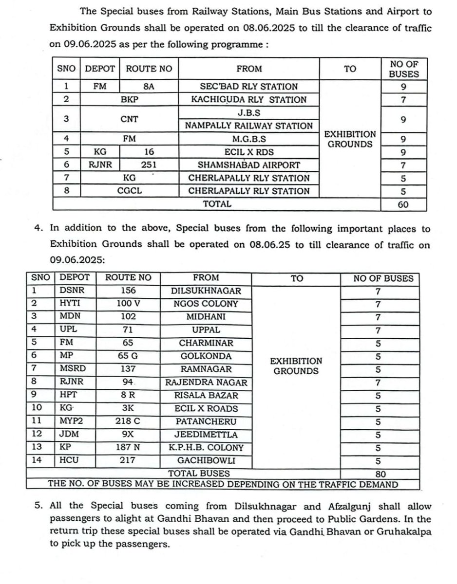 TGSRTC is operating Special buses in view of Fish Prasadam to Asthma patients on Mrugashira day i.e 8.6.2025 at Exhibition grounds/Nampally,from RGIA,Railway stations &amp; Bus stations.
<a href="/TGSRTCHQ/">TGSRTC</a> 
#Hyderabad
#FishPrasadam #TGSRTC #TakingTelanganaForward #Exhibitiongrounds