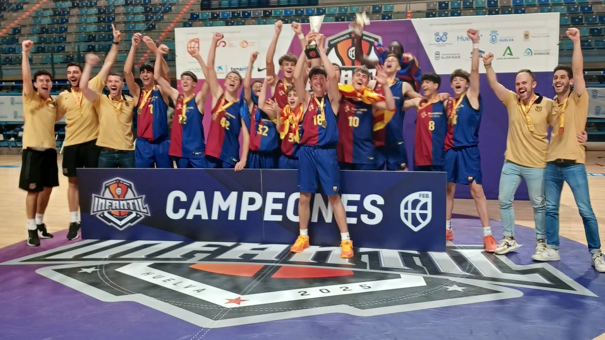 🏀 L’𝐈𝐧𝐟𝐚𝐧𝐭𝐢𝐥 𝐀 es proclama CAMPIÓ d’Espanya! 

💪 Victòria en la final davant el <a href="/RMBaloncesto/">Real Madrid Basket</a> ! (79-54)

L’equip, campió de Catalunya, revalida el títol estatal a Huelva! 

Enhorabona, nois! 💙❤️

 #FEBInfantilM2025