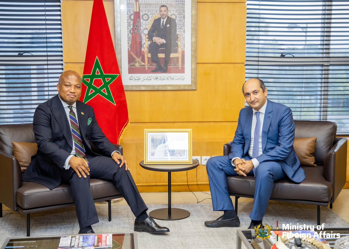 S_OkudzetoAblak's tweet photo. Other significant agreements from my working visit to Morocco:

1) Scholarships for Ghanaian students doubled from 70 to 140 each year;

2) Food security cooperation beginning with a free donation of 2,000 tonnes of fertilizers to Ghanaian farmers, and technical support for the construction of a modern fertilizer manufacturing plant in Ghana;

3) Training of Ghanaian youth to become pilots at Morocco’s prestigious pilot training academy as President Mahama prepares to bring back Ghana Airways;

4) Educational exchange intervention which would see Moroccan youth pursue courses in Ghana’s Maritime University and other universities;

5) Grand October 2025 business forum to be held in Morocco to allow for Ghanaian companies to collaborate with their Moroccan counterparts;

6) Priority projects identified in sea port expansion, railway development, textile production and pharmaceuticals.