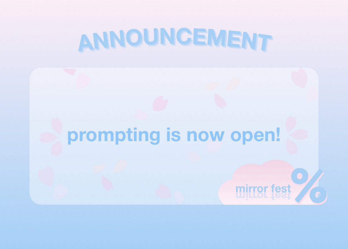 mirrorfest's tweet photo. Prompting and Sign Ups are now open! 

♡ Author Sign Up Form: https://t.co/zjATo6kVNc
♡ Beta Reader Sign Up Form: https://t.co/NeH6WOfdBe https://t.co/mpJkO3rx5H