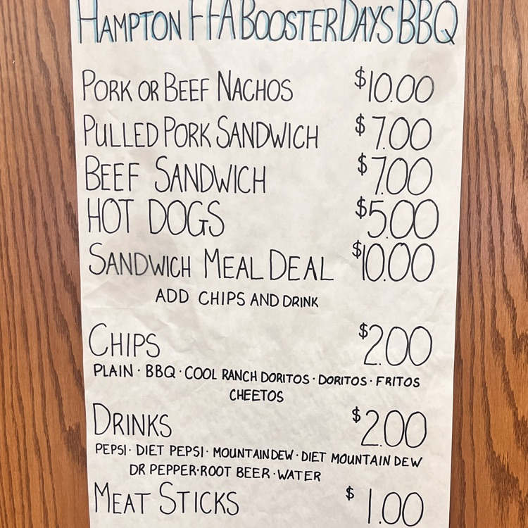 hamptonhawks1's tweet image. Happy Hampton Boosters Days! Come and support the Hampton FFA Chapter in the park and grab some lunch. Pulled pork, beef, nachos! Serving from 11-2. We are using Winfields Food Trailer to serve out of.