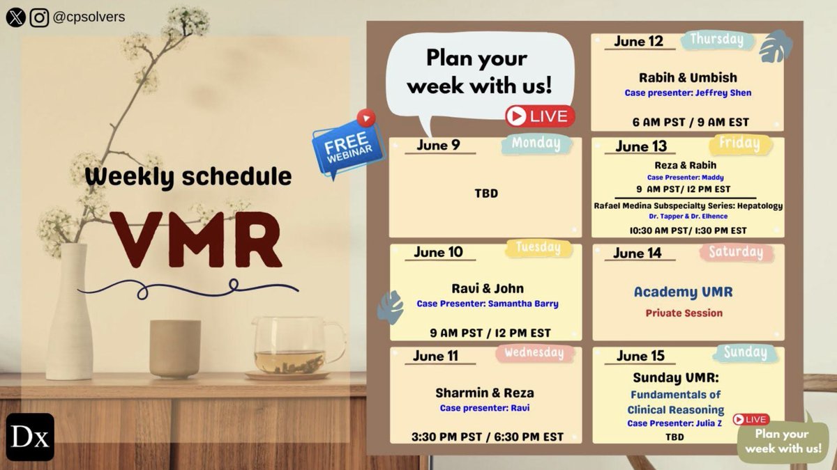 #MedTwitter - Grab your morning coffee and plan your week with us!☕️

We can't wait to see you at this week's sessions!🙂

Join our live sessions for free using the link➡️bit.ly/31LWIKg