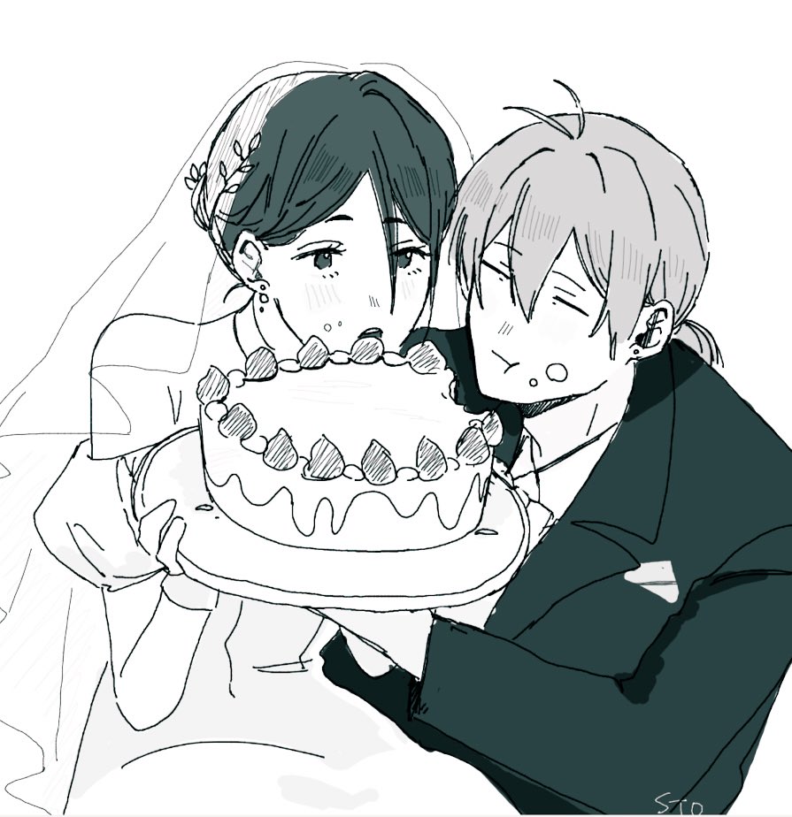 #幻庚_ワンドロ

お題「ジューンブライド」+30分
2枚描きました!
1枚目は女装長田と男装庚子です 