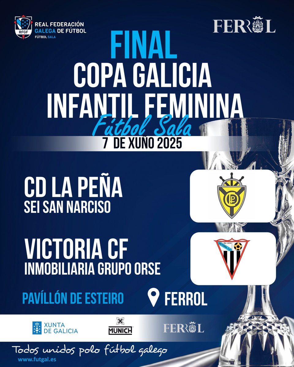 🏆 Xa en xogo a primeira das finais deste finde repleto de FUTSAL DE BASE en <a href="/ConcelloFerrol/">Concello Ferrol</a> 

🔝 A 𝐂𝐎𝐏𝐀 𝐆𝐀𝐋𝐈𝐂𝐈𝐀 𝐈𝐍𝐅𝐀𝐍𝐓𝐈𝐋 𝐅𝐄𝐌𝐈𝐍𝐈𝐍𝐀 busca donas

⚔️ <a href="/CDLPfs/">Club Deportivo La Peña</a> 🆚 <a href="/VictoriaCF1943/">Victoria Club Fútbol ⚽🦓</a> 

⏰ INICIO 

#Futsal #CopaGalicia