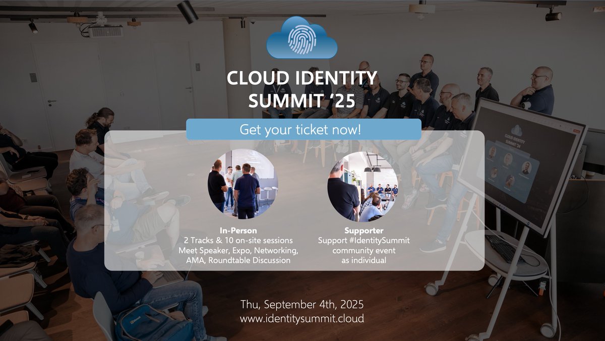 identitysummit's tweet image. 🎟️ Free tickets for #IdentitySummit are available now!
Join us for top sessions, networking &amp;amp; the latest in #CloudIdentity and #IdentitySecurity. Supporter tickets also available. Can&apos;t wait to see you all in Dortmund!
👉 identitysummit.cloud
#MicrosoftEntra #CommunityRocks