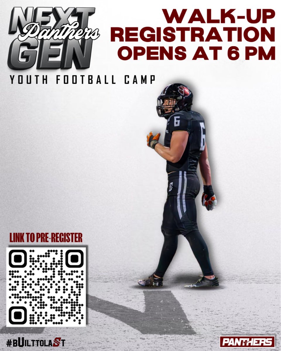 3 DAYS UNTIL YOUTH CAMP!! 🚨‼️🏈

🗓️ Camp Date: June 9
⌚️ 6:30-8:30 PM
📍Southside Practice Field

💵 Cost: $25

✅ Payments via PayPal/Cash/Check
🔗 Pre-Register Link: forms.gle/2Nq6Nf8xfuCDMu…

#NEXTGenPanthers