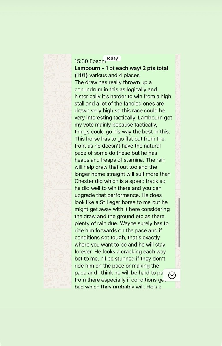 BABOOOOOOOOOOOOOOOM!!!!🔥🔥🔥🔥🔥🔥🔥🔥🔥🔥🔥🔥🔥🔥🔥🔥🔥🔥🔥🔥🔥🔥🔥🔥

WE HAVE SMASHED IN THE DERBY WINNER AT 11/1 !!!!

LAMBOURN YOU BEAUTY ✅✅✅✅

Great ride and what a horse. Write up weren’t bad either 😎