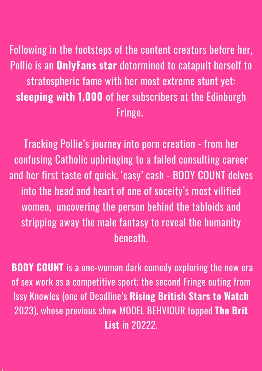 bodycountplay's tweet photo. 🤩🚨 POSTER DROP 🚨🤩
🗓️ 30th July - 25th August (except 13th &amp; 20th)
⏰ 7:15pm
📍 @thepleasance Courtyard (The Green)

Come join the queue! 👅 💦

#edfringe #edinburghfringe #daretodiscover #newwriting #fringetheatre #theatremaking #comedy #comedydrama #pleasance https://t.co/iQvEinZcOM